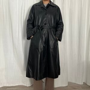 Vintage Francis Imports Genuine Leather Trench Coat Made in Spain (M/L)